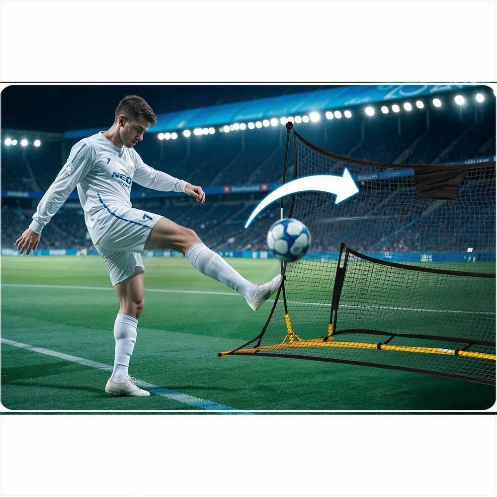 Neo-Sport Futbolo atmušėjo tinklas, 210 x 120 x 35 cm, treniruočių atmušėjas futbolui, atmušėjo tinklas futbolo treniruotėms, dvipusis atmušėjas, nešiojamas futbolo atmušėjas