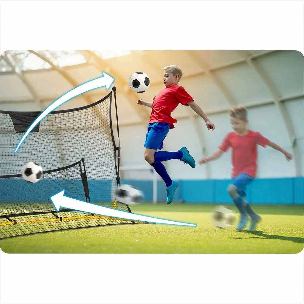 Neo-Sport Futbolo atmušėjo tinklas, 210 x 120 x 35 cm, treniruočių atmušėjas futbolui, atmušėjo tinklas futbolo treniruotėms, dvipusis atmušėjas, nešiojamas futbolo atmušėjas