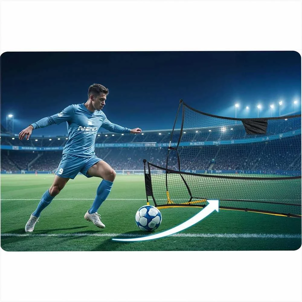 Neo-Sport Futbolo atmušėjo tinklas, 210 x 120 x 35 cm, treniruočių atmušėjas futbolui, atmušėjo tinklas futbolo treniruotėms, dvipusis atmušėjas, nešiojamas futbolo atmušėjas