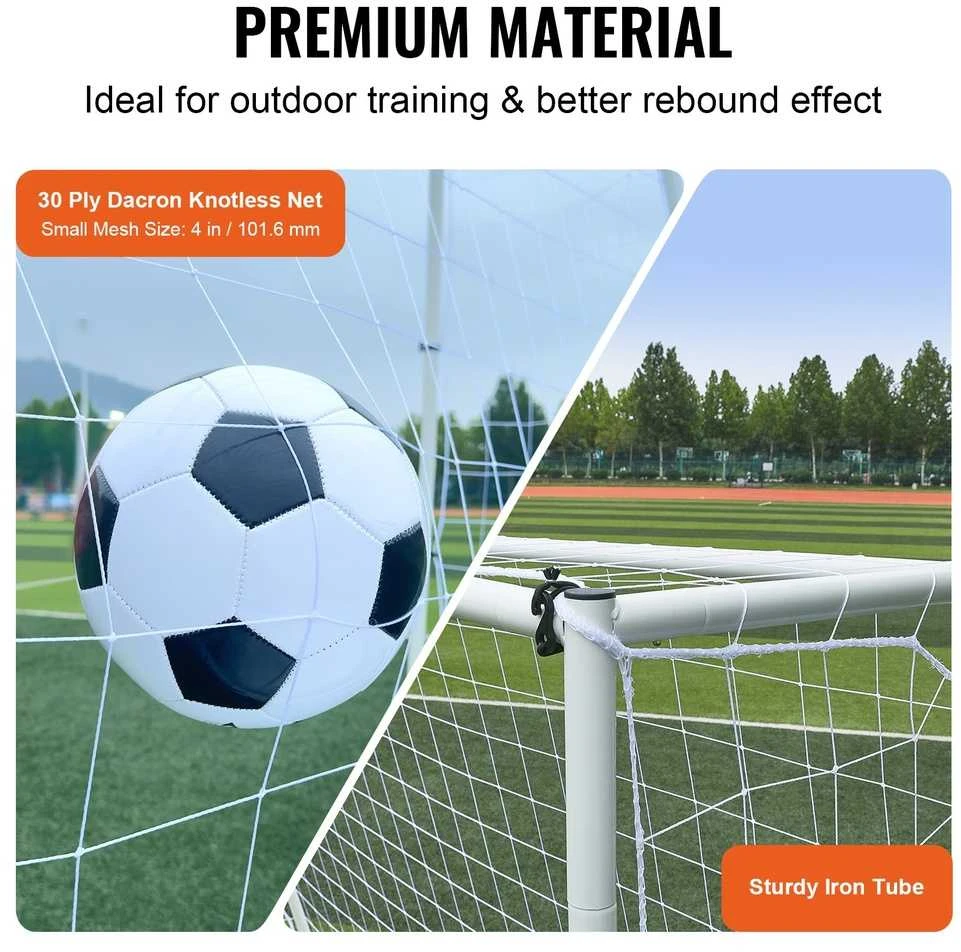 Futbolo atmušimo treniruoklis, 8x6 pėdų geležinis, dvipusis tinklas, vartų treniruotėms, kiemo, solo pratimams, perdavimų tobulinimui