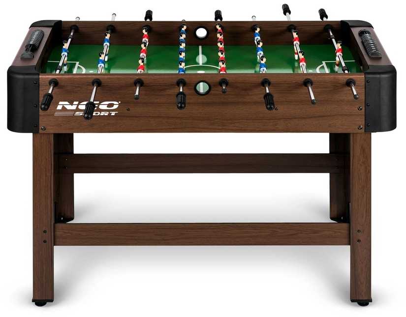Futbolo stalas namams, su MDF žaidimo lauku, tamsiai rudas stalo futbolas, futbolo stalas vaikams, stalo futbolo žaidimas