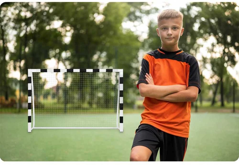 Futbolo vartai 180x120x60 cm, su patvariu tinklu, lengvai surenkami futbolo vartai, lauko futbolo vartai