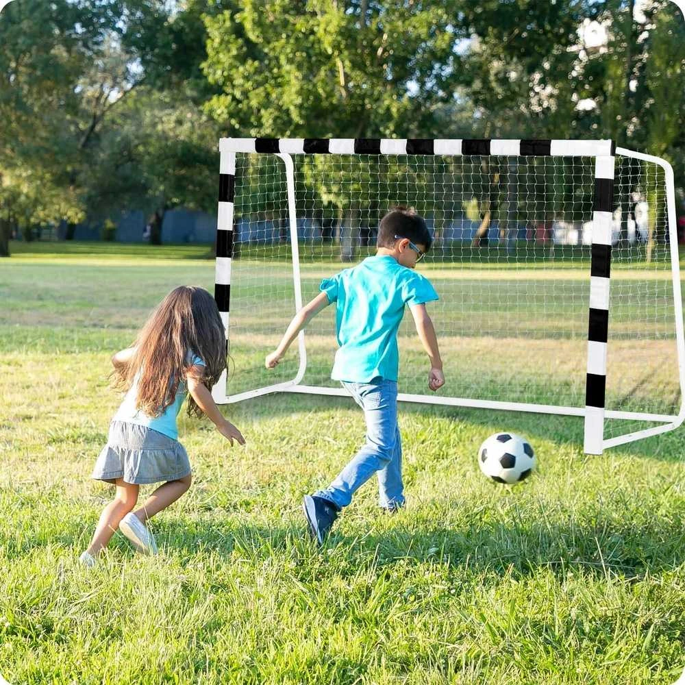 Futbolo vartai 180x120x60 cm, su patvariu tinklu, lengvai surenkami futbolo vartai, lauko futbolo vartai