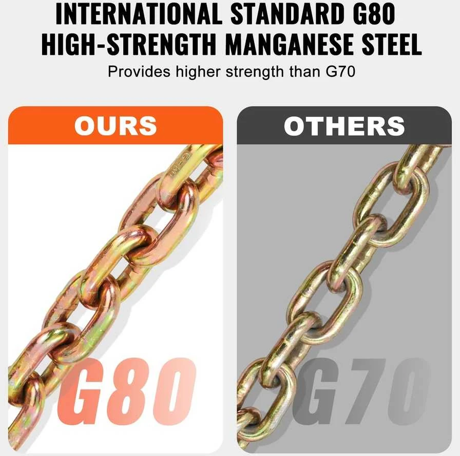 G80 8mm x 4.2m grandininis stropas su kabliais, 2.22t vilkimo grandinė, pririšimo grandinė, krovinių tvirtinimo grandinė