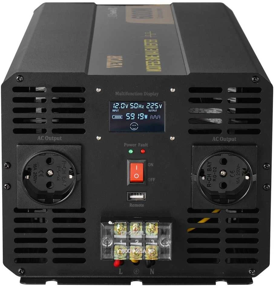 Galingas 6000W įtampos keitiklis 12V į 230V LCD, avarinis inverteris automobiliui, keitiklis iš DC į AC