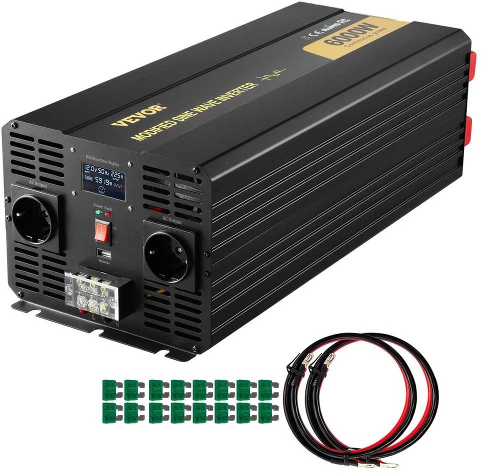 Galingas 6000W įtampos keitiklis 12V į 230V LCD, avarinis inverteris automobiliui, keitiklis iš DC į AC