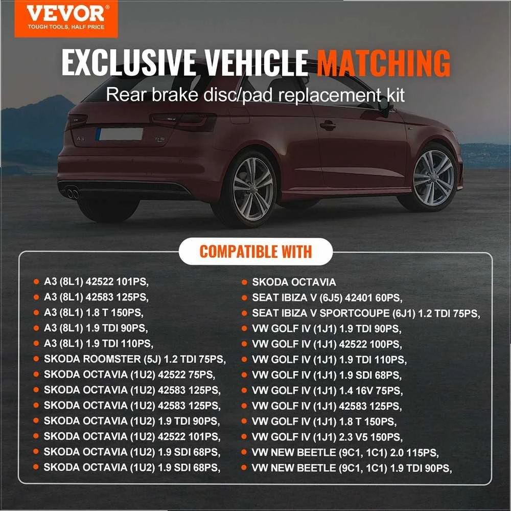 VEVOR Galinis stabdžių komplektas Audi A3 (8L)