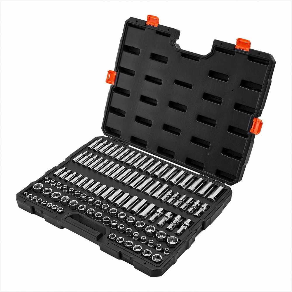 Galvučių rinkinys, 104 dalys, 9.5 mm jungtis, 6-24 mm, CR-V plienas, gilios ir standartinės galvutės, mechaniko įrankių komplektas su dėklu, automobilių remontui, chromuotas paviršius