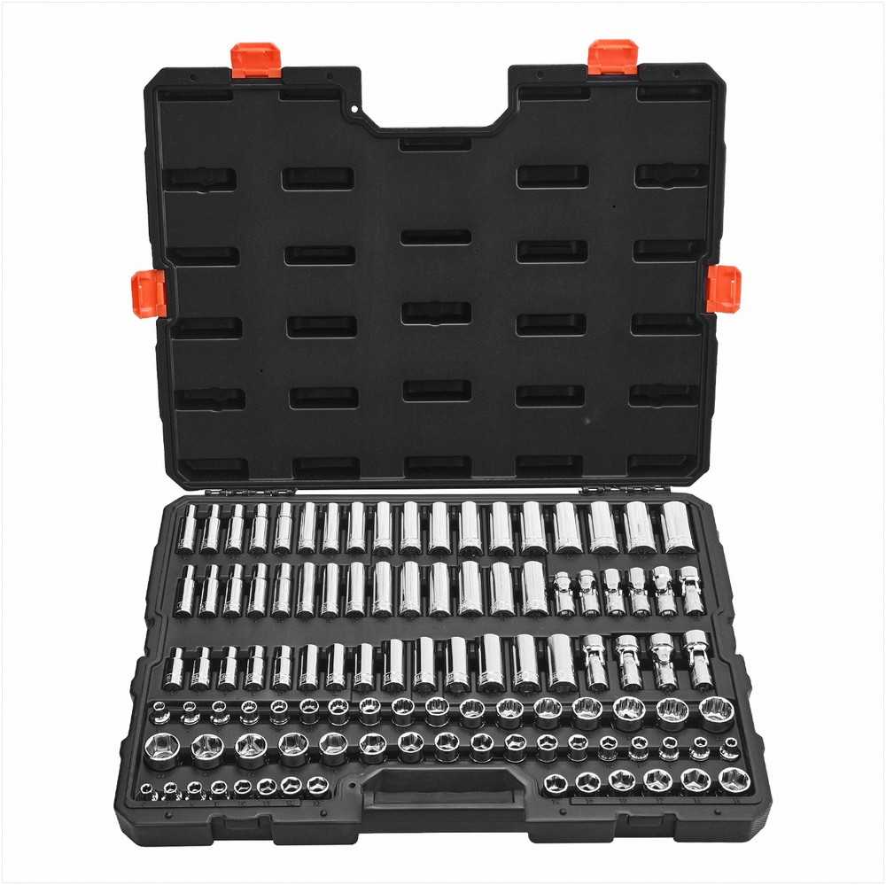 Galvučių rinkinys, 104 dalys, 9.5 mm jungtis, 6-24 mm, CR-V plienas, gilios ir standartinės galvutės, mechaniko įrankių komplektas su dėklu, automobilių remontui, chromuotas paviršius