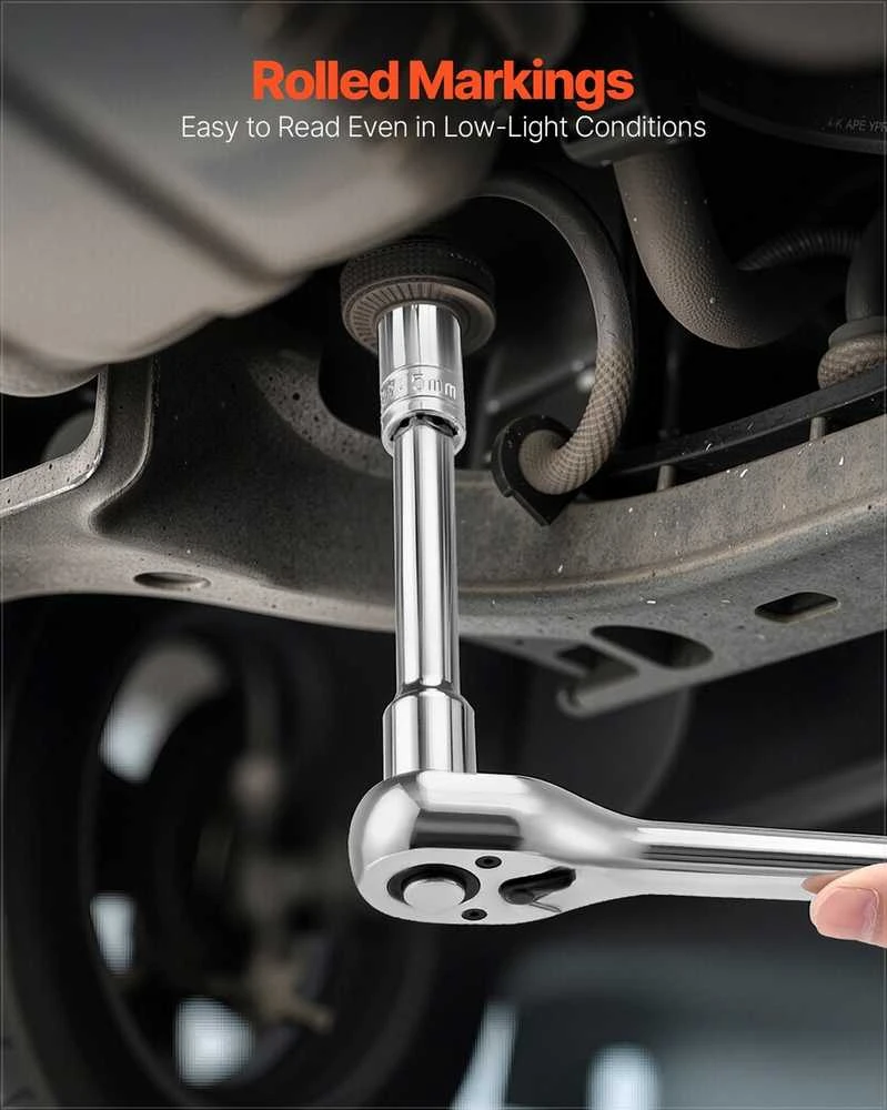 Galvučių rinkinys 12.7 mm pavara 18 dalių metrinis automobilių remontui, chromuotas kompaktiškas dėklas, metrinių galvučių įrankių rinkinys, mechaniko įrankiai
