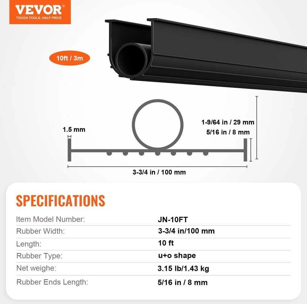 VEVOR Garažo vartų sandarinimo rinkinys, 3.04 m, universalus, vandeniui atsparus PVC, garažo vartų apačios sandarinimo juosta