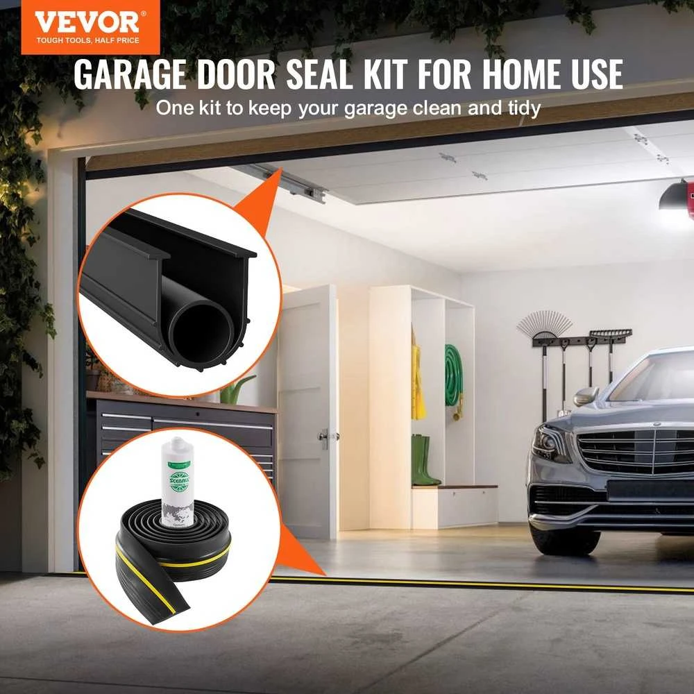 VEVOR Garažo vartų sandarinimo rinkinys, 3.04 m, universalus, vandeniui atsparus PVC, garažo vartų apačios sandarinimo juosta