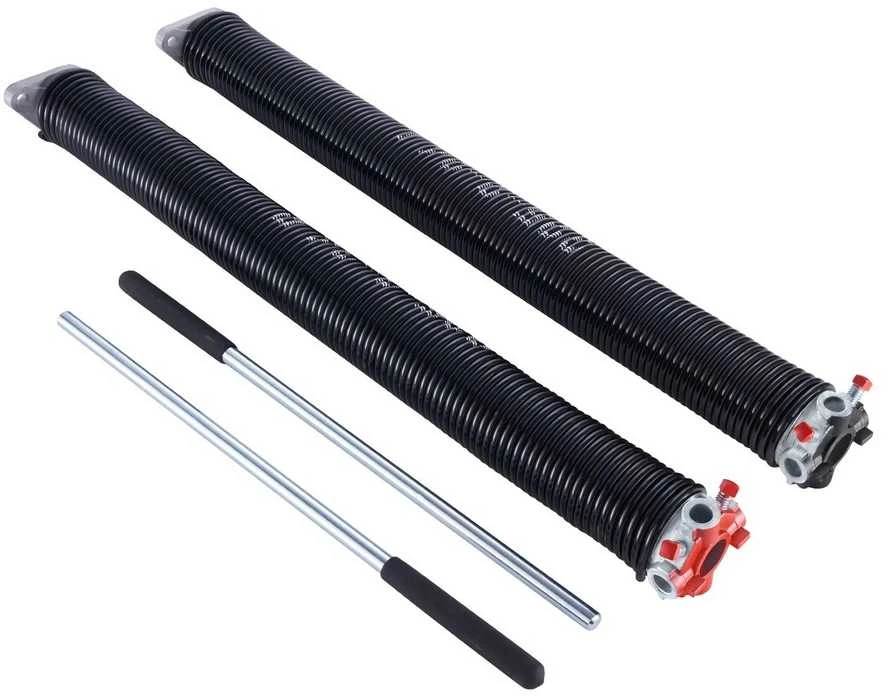 Garažo vartų sukimo spyruoklių pora, Φ5.72 x Φ50.8 x 610 mm, su vyniojimo strypais, aukštos anglies plieno garažo vartų spyruoklės