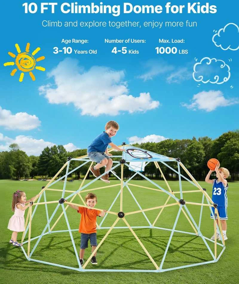 Geometrinis laipiojimo kupolas, 305 cm lauko žaidimų aikštelė su krepšinio kamuoliais ir tinklu vaikams, tvirta džiunglių sporto salė, laipiojimo įranga kiemui