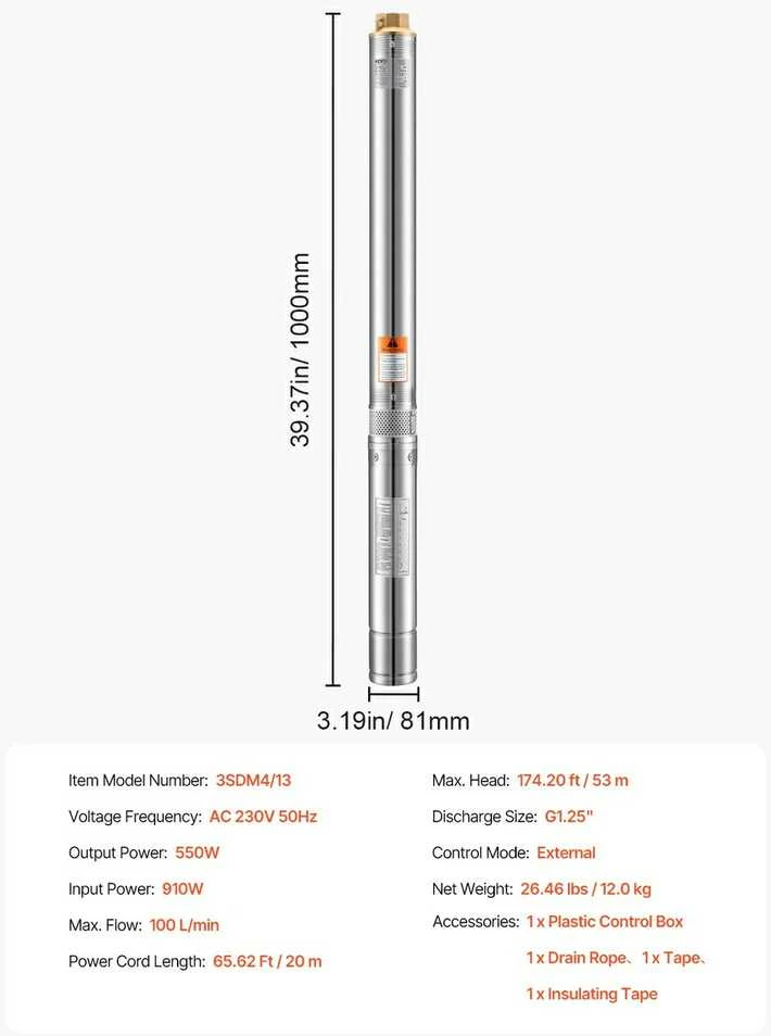 VEVOR 550W giluminis panardinamas siurblys nerūdijantis