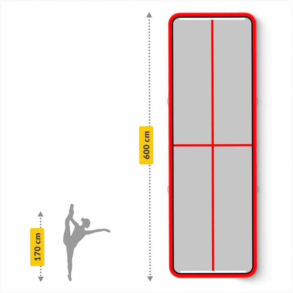 Gimnastikos oro kilimėlis, 6 x 2 m pripučiamas oro takelis, su elektrine pompa, skirtas namų, sporto salės ir lauko treniruotėms
