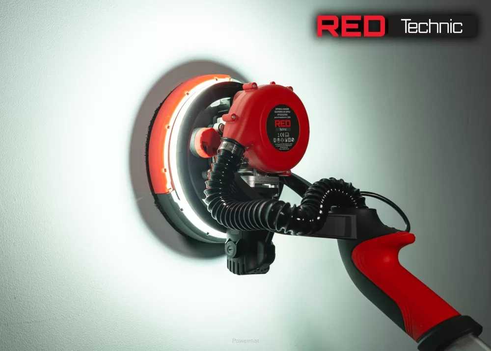 Red Technic Gipso šlifuoklis sienoms ir luboms, 2000W, su LED šviesa, teleskopine rankena, dulkių ištraukimu, gipso kartono šlifavimo mašina