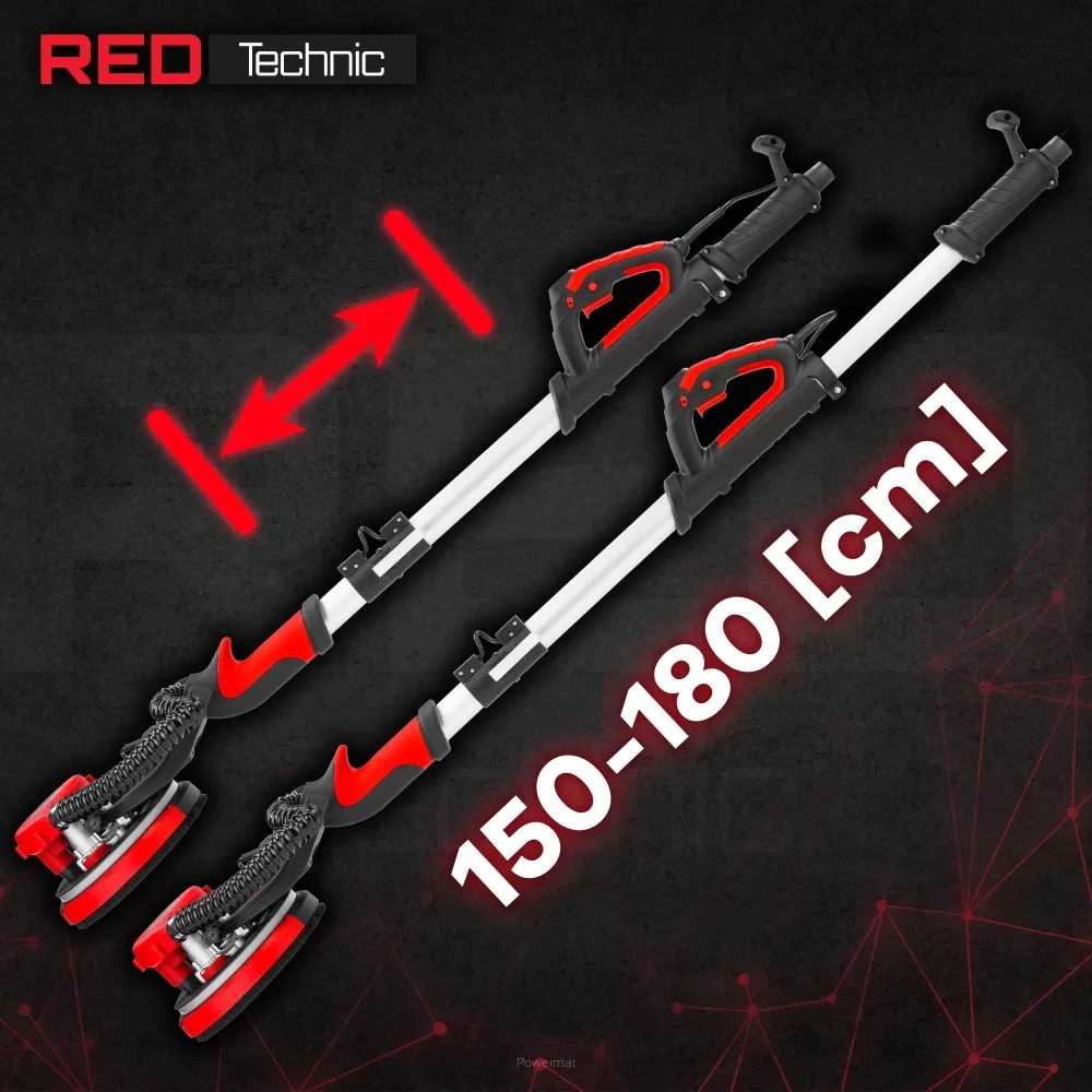 Red Technic Gipso šlifuoklis sienoms ir luboms, 2000W, su LED šviesa, teleskopine rankena, dulkių ištraukimu, gipso kartono šlifavimo mašina