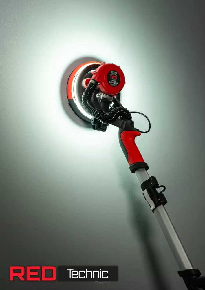 Red Technic Gipso šlifuoklis sienoms ir luboms, 2000W, su LED šviesa, teleskopine rankena, dulkių ištraukimu, gipso kartono šlifavimo mašina