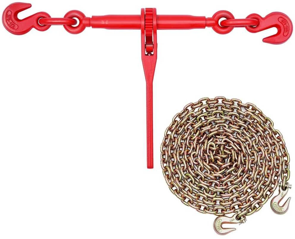 Grandinės įtempėjas su terkšle, 10 mm x 3 m G80 grandinės, didelio našumo įtempėjas, krovinių tvirtinimo grandinės įtempėjas, miško ruošos kėlimo įtempėjas