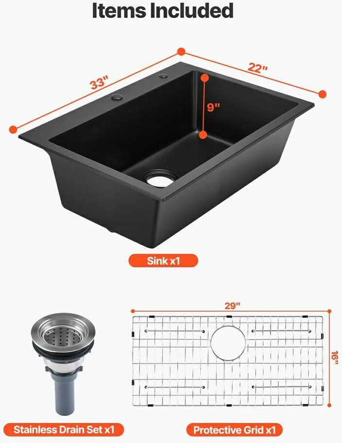 VEVOR 84 cm virtuvės kriauklė iš granito