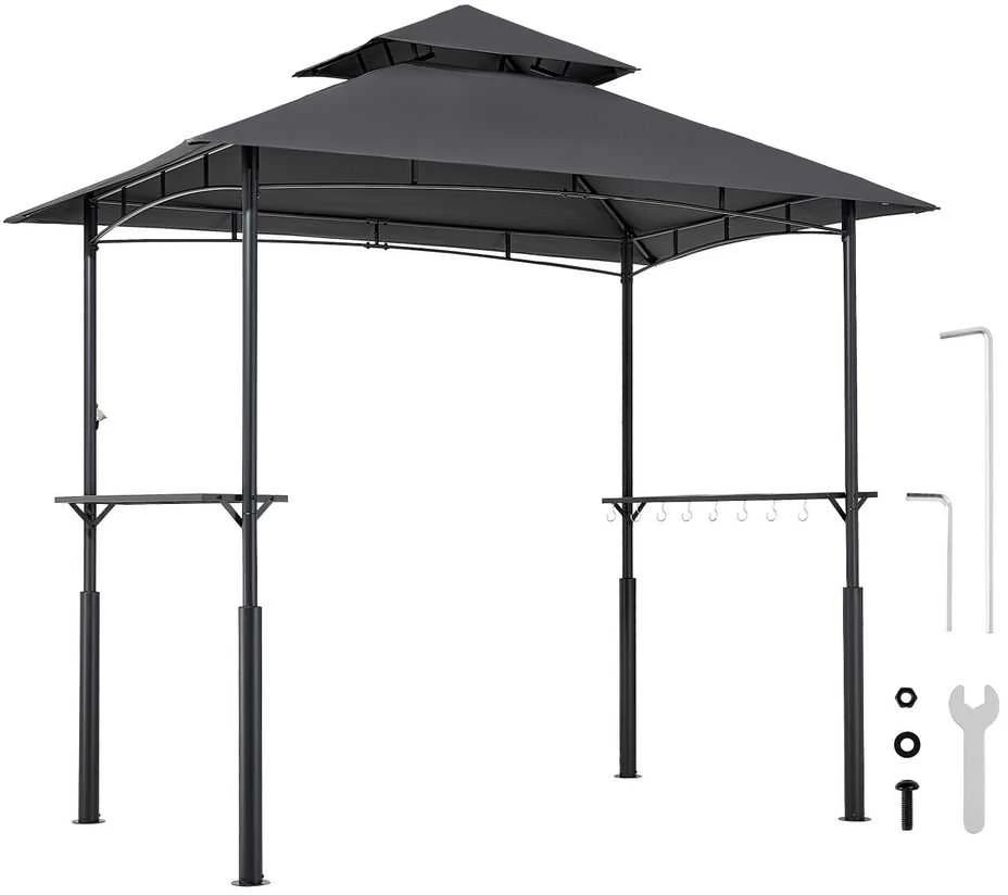 Grilio pavėsinė terasai, lauko kepsninės pastogė su stogu, plieninė grilio stoginė, 2.43m x 1.5m sodo grilio namelis