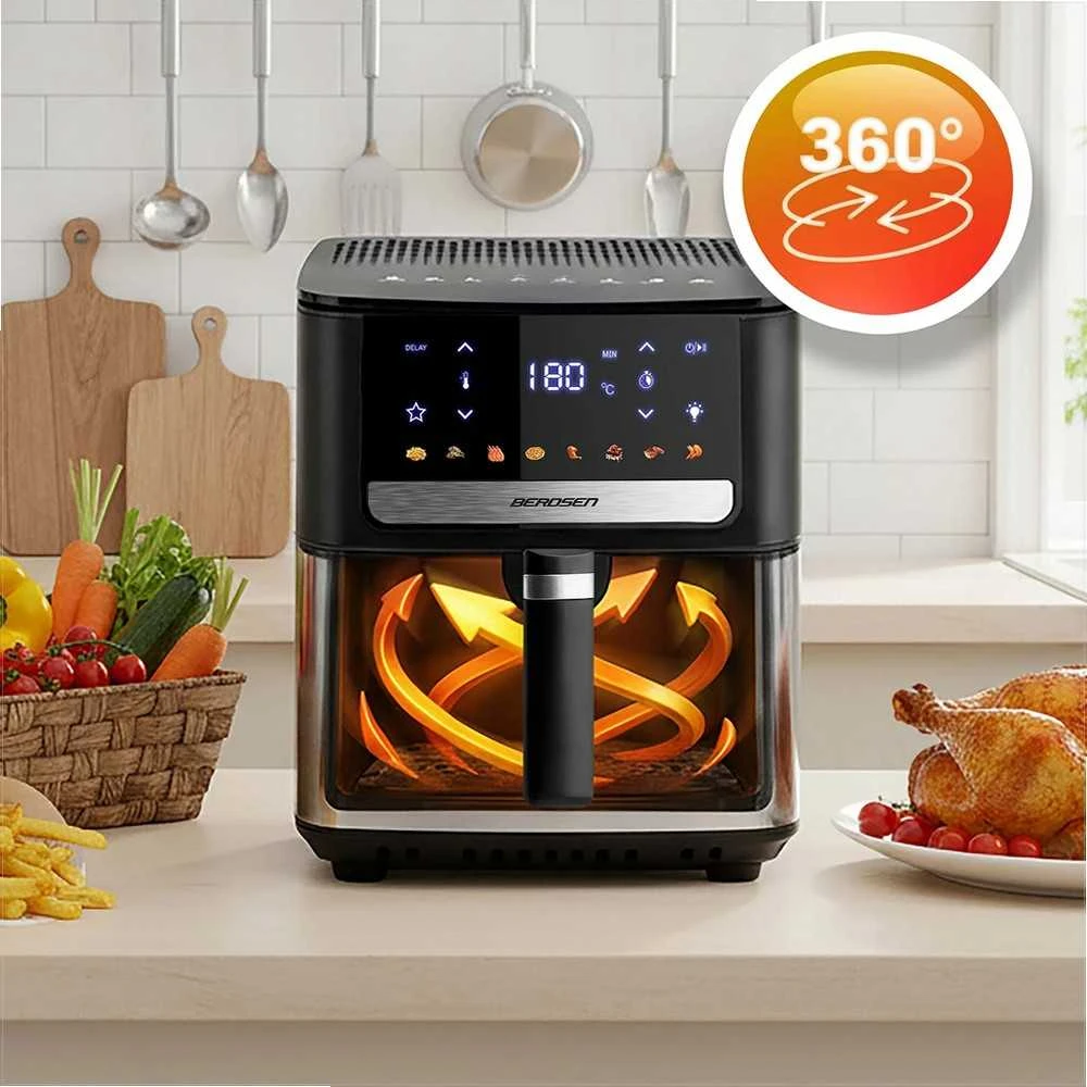Berdsen Gruzdintuvė be aliejaus, 6.5L talpa, 1700W galia, be riebalų, sveikas kepimas, skaitmeninis jutiklinis ekranas