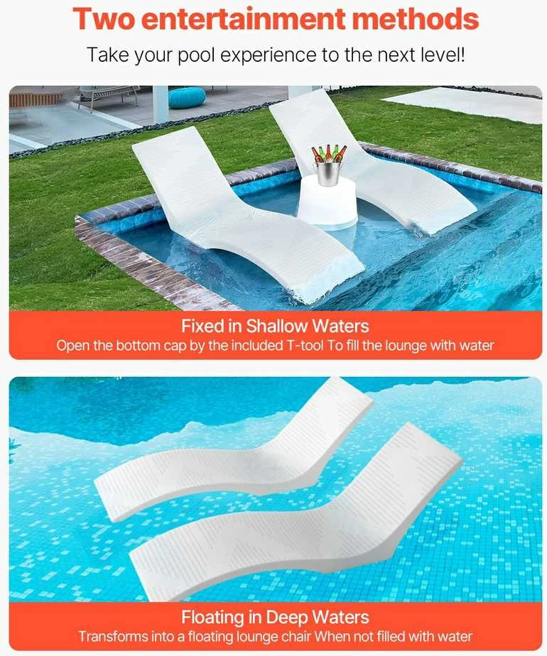 Gultai baseinui 2 vnt., Gultas baseino viduje, Gultas saulės lentynai, S formos baseino gultas, Plaukiojantys baseino krėslai, Gultai prie baseino