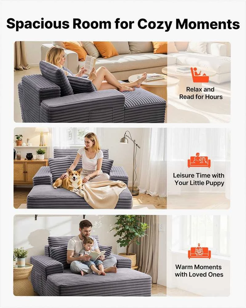 Gultas skaitymui ir poilsiui, modernus minkštas didelis fotelis su porankiais, gili sėdynė miegamoji sofa, poilsio baldas