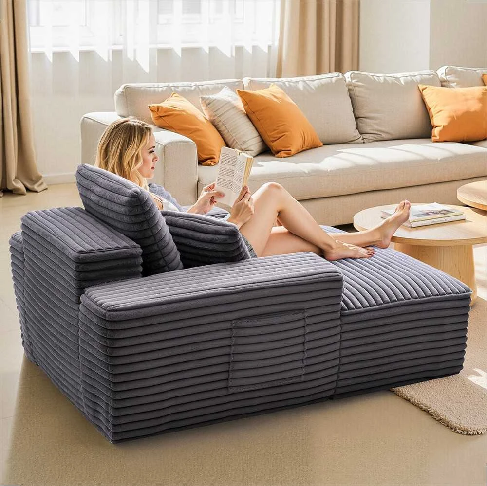 Gultas skaitymui ir poilsiui, modernus minkštas didelis fotelis su porankiais, gili sėdynė miegamoji sofa, poilsio baldas
