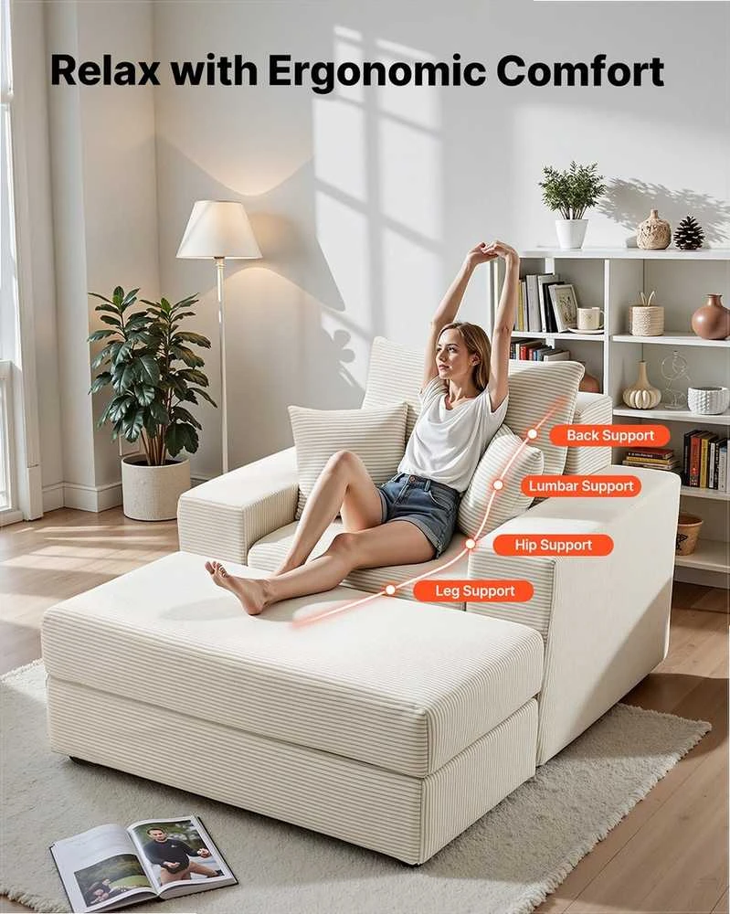 Gultas vidaus naudojimui, padidinta velvetinė skaitymo kėdė su pufu, gili sėdynė, modulinė sofa poilsiui, minkštas fotelis