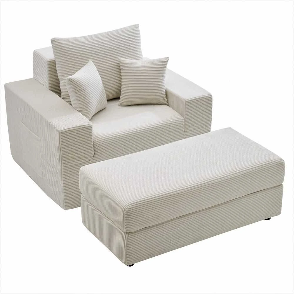 Gultas vidaus naudojimui, padidinta velvetinė skaitymo kėdė su pufu, gili sėdynė, modulinė sofa poilsiui, minkštas fotelis