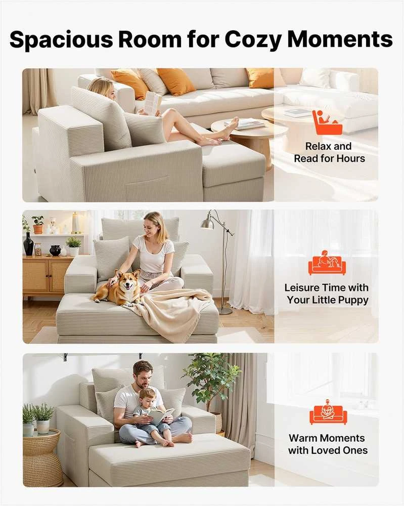 Gultas vidaus naudojimui, padidinta velvetinė skaitymo kėdė su pufu, gili sėdynė, modulinė sofa poilsiui, minkštas fotelis
