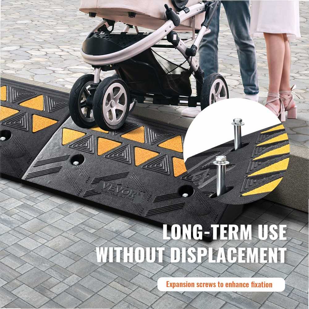 Guminė šaligatvio rampa automobiliams, neįgaliųjų vežimėliams, dviračiams ir motociklams, 15 tonų galia, stabili tinklinė struktūra, įvažiavimo slenksčio rampų komplektas, 2 vnt.