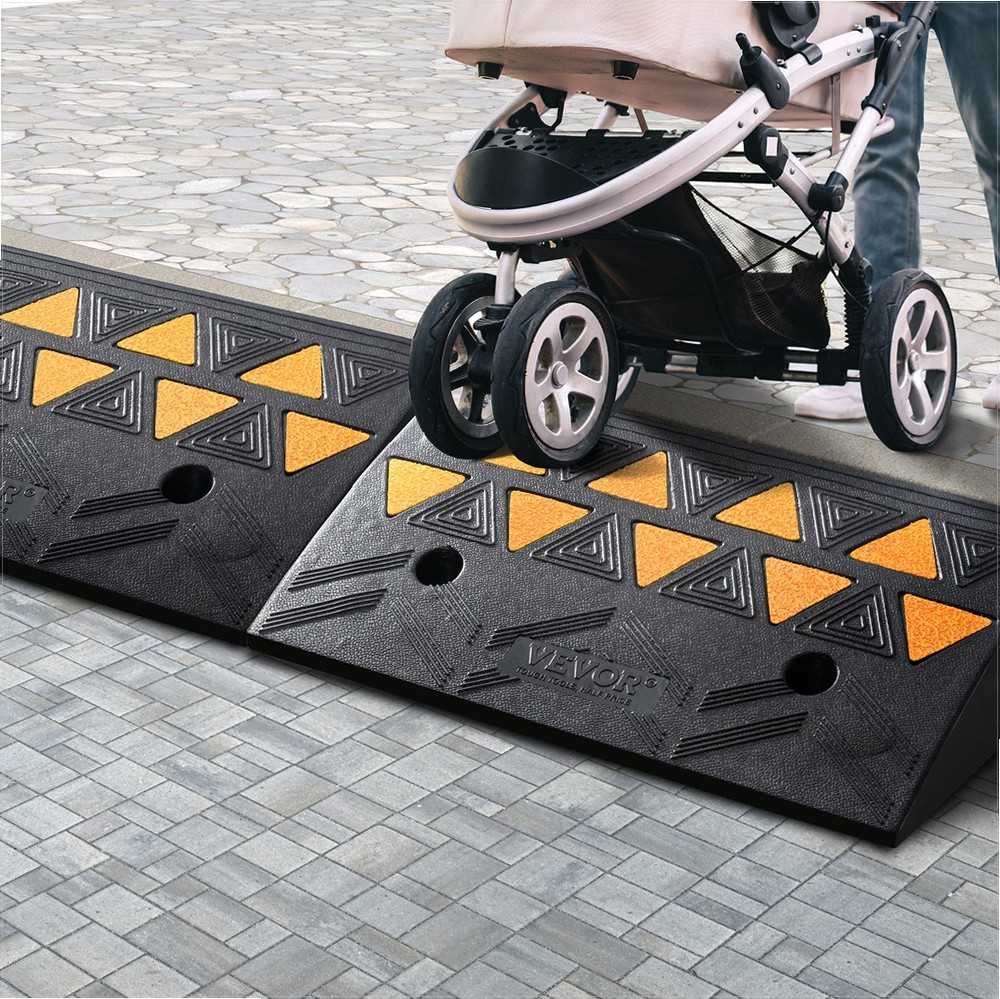 Guminė šaligatvio rampa automobiliams, neįgaliųjų vežimėliams, dviračiams ir motociklams, 15 tonų galia, stabili tinklinė struktūra, įvažiavimo slenksčio rampų komplektas, 2 vnt.