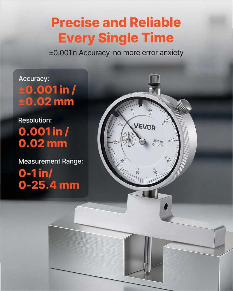 VEVOR Gylio mikrometro matuoklis griovelių, pakopų, skylių gyliui matuoti, tikslus mechaninis įrankis su 0-558.8 mm diapazonu, lengvai skaitoma skalė, gylio matavimo rinkinys, matavimo prietaisas