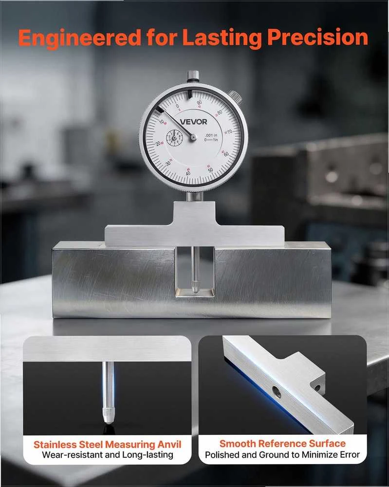 VEVOR Gylio mikrometro matuoklis griovelių, pakopų, skylių gyliui matuoti, tikslus mechaninis įrankis su 0-558.8 mm diapazonu, lengvai skaitoma skalė, gylio matavimo rinkinys, matavimo prietaisas