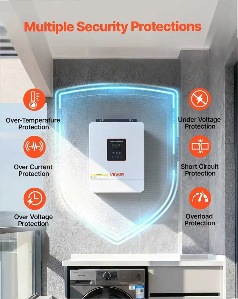 Hibridinis saulės inverteris, 4000W grynos sinusinės bangos, autonominėms švino rūgšties ličio baterijoms, su MPPT valdikliu ir WiFi, saulės energijos keitiklis įkroviklis, įtampos transformatorius