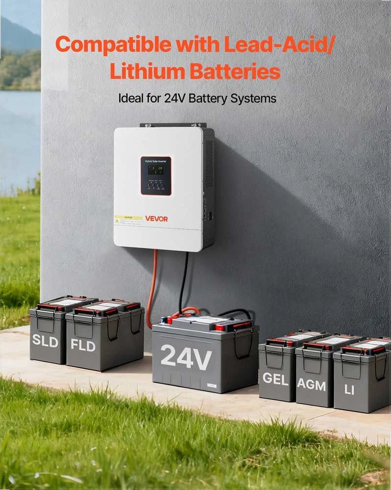 Hibridinis saulės inverteris, 4000W grynos sinusinės bangos, autonominėms švino rūgšties ličio baterijoms, su MPPT valdikliu ir WiFi, saulės energijos keitiklis įkroviklis, įtampos transformatorius