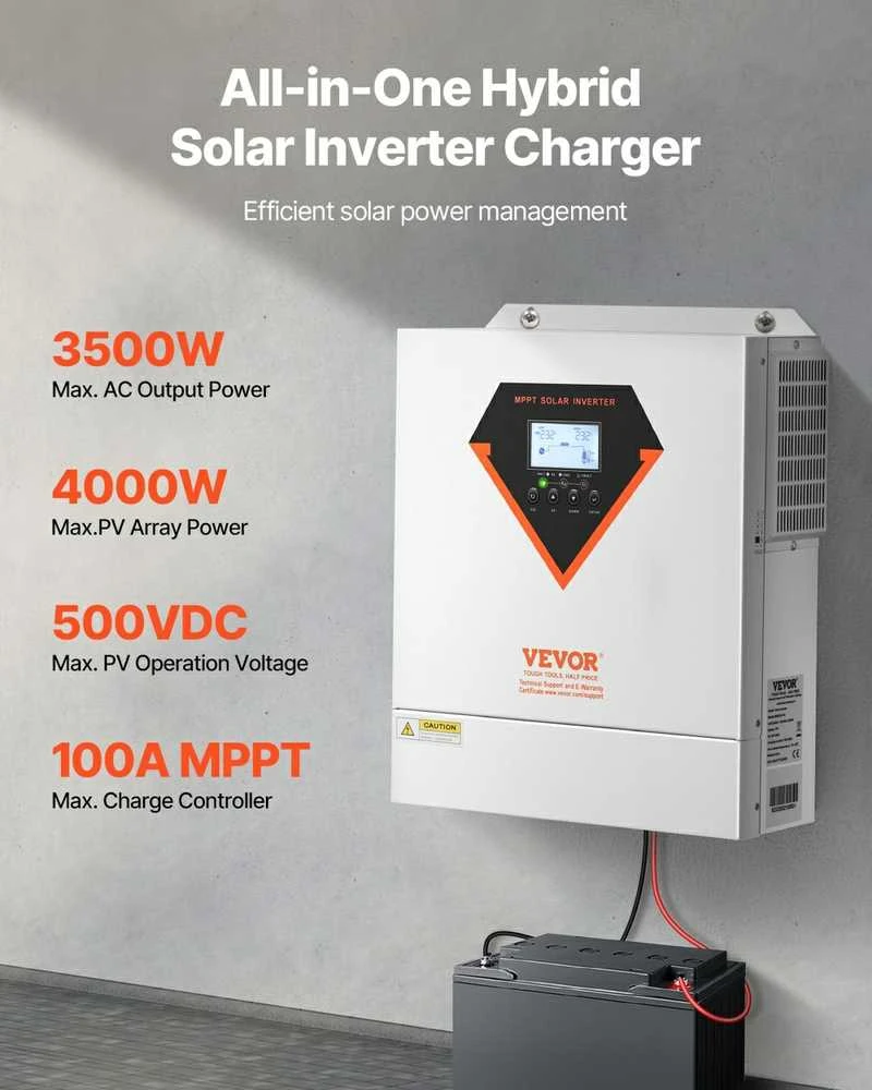 Hibridinis saulės inverteris įkroviklis 3500W 220/230V, MPPT valdiklis, su WiFi, suderinamas su 24V baterija, grynos sinusinės bangos inverteris saulės energijos sistemoms