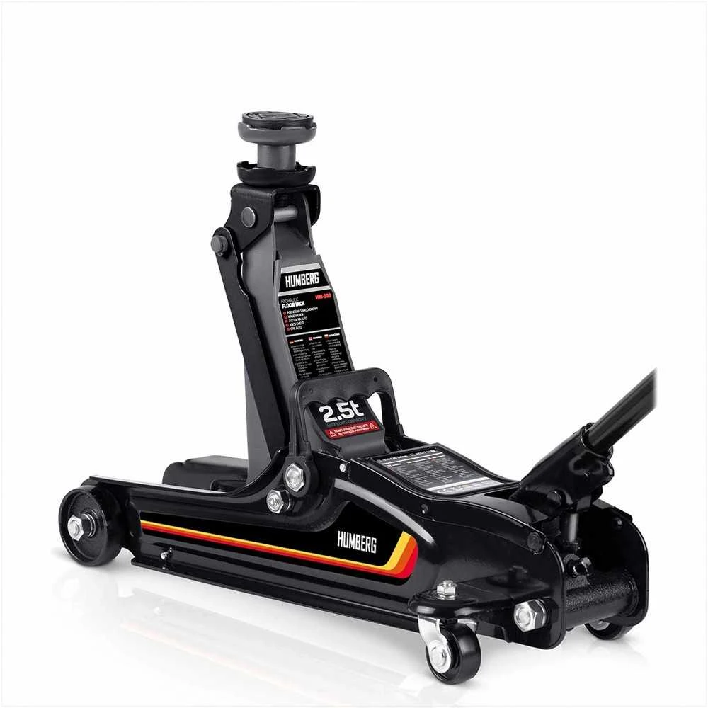 Hidraulinis automobilinis domkratas, žemo profilio, sunkiasvoris, automobiliams ir furgonams, 2.5 tonos keliamosios galios, su guminiais padais