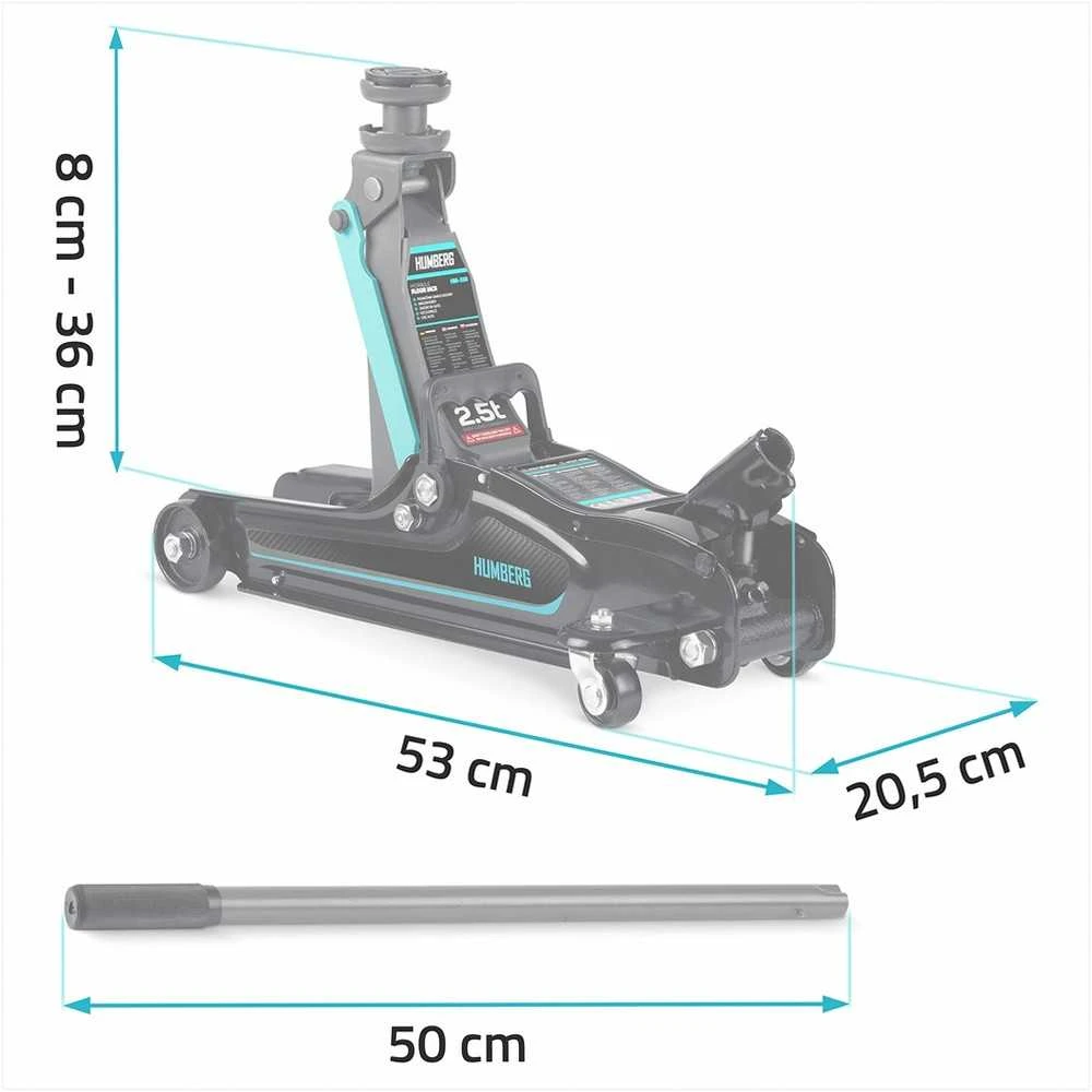 Hidraulinis automobilinis domkratas, žemo profilio, 2.5 tonos keliamosios galios, lengviesiems automobiliams ir lengvosioms komercinėms transporto priemonėms, garažo įranga, dirbtuvių įrankis