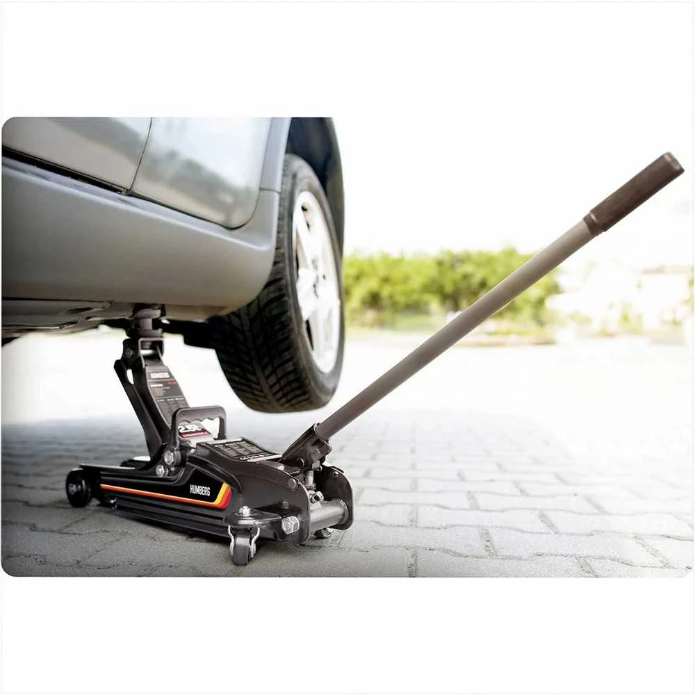 Hidraulinis automobilinis domkratas, žemo profilio, sunkiasvoris, automobiliams ir furgonams, 2.5 tonos keliamosios galios, su guminiais padais