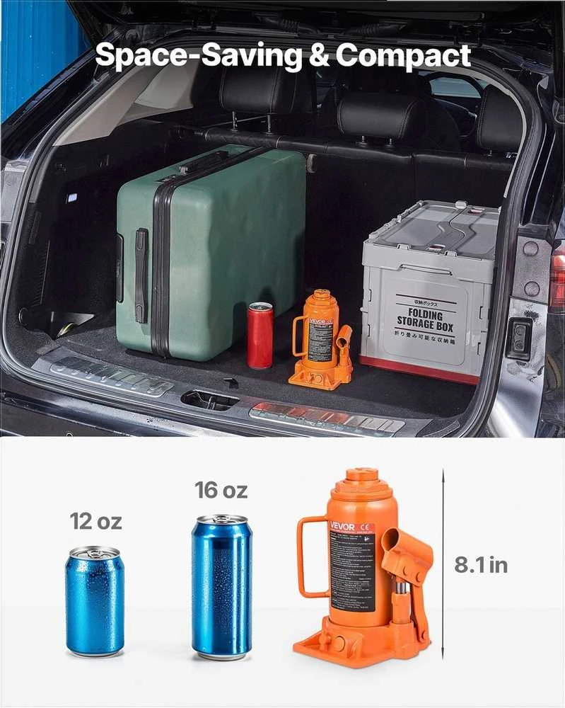Hidraulinis butelinis keltuvas 12 t automobiliams SUV ir žemės ūkio technikai, tvirtas oranžinis keltuvas, 12 t hidraulinis domkratas, butelinis domkratas, sunkiasvoris keltuvas