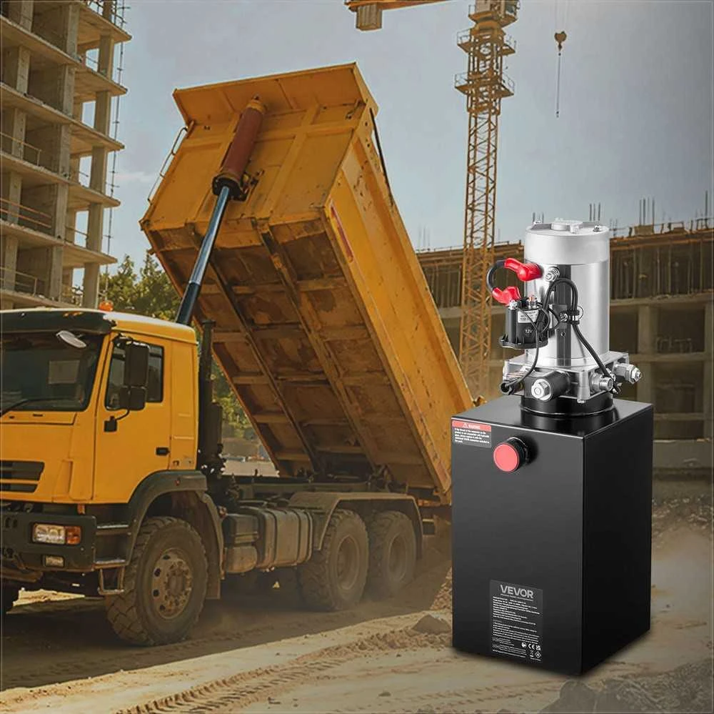 Hidraulinis galios agregatas savivartėms ir keltuvams, 12V DC, 10 L metalinis bakas, 22 MPa slėgis, 3.4 L/min srautas, vienpusio veikimo hidraulinė stotelė ir siurblys