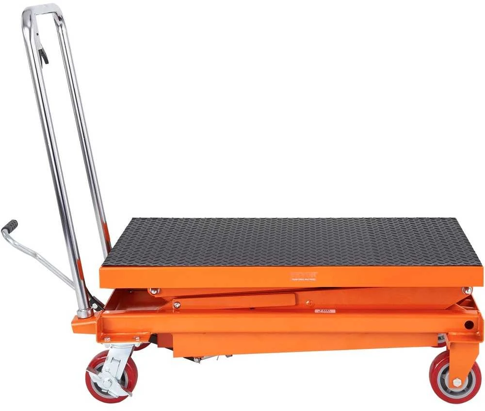 Hidraulinis keltuvas 350 kg, 1530 mm, rankinis, žirklinis, dvigubas, 90,5x51 cm platforma, 4 ratukai, krovinių vežimėlis, platforminis vežimėlis