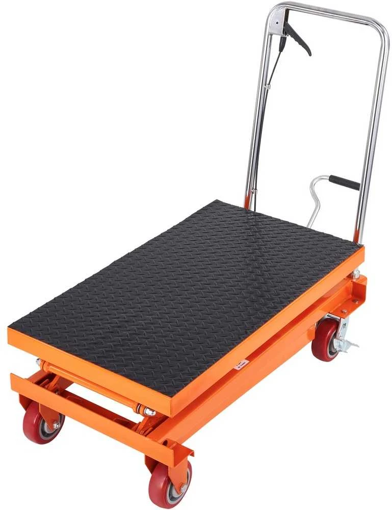 Hidraulinis keltuvas 350 kg, 1530 mm, rankinis, žirklinis, dvigubas, 90,5x51 cm platforma, 4 ratukai, krovinių vežimėlis, platforminis vežimėlis