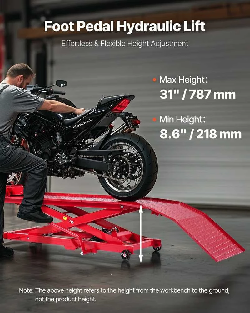 Hidraulinis motociklo keltuvas, 453.6kg keliamosios galios keltuvas, didelio našumo motociklų remonto stovas, keturračių motociklų keltuvas, reguliuojamo aukščio keltuvas