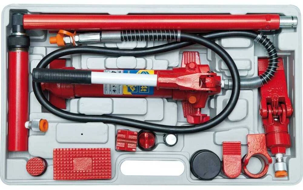 Vorel Hidraulinis plėtiklio rinkinys surinkimo ir skardos darbams, 4T talpos, plastikiniame dėkle, hidraulinis domkratas, automobilio kėbulo remonto įrankis