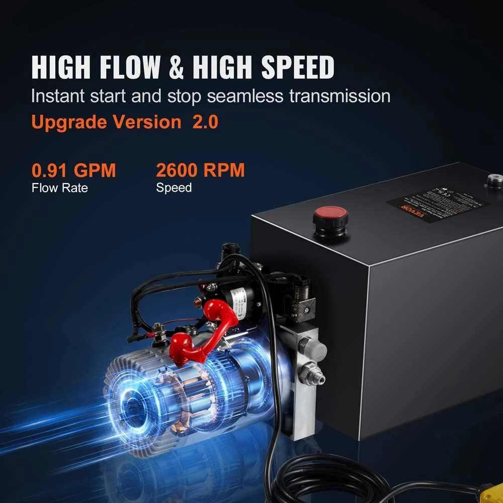 Hidraulinis siurblys dvigubo veikimo savivarcčiams, 15 kvartų rezervuaras, 12V DC 1.6kW galios blokas, 3200 psi hidraulinis maitinimo blokas, hidraulinis keltuvo siurblys